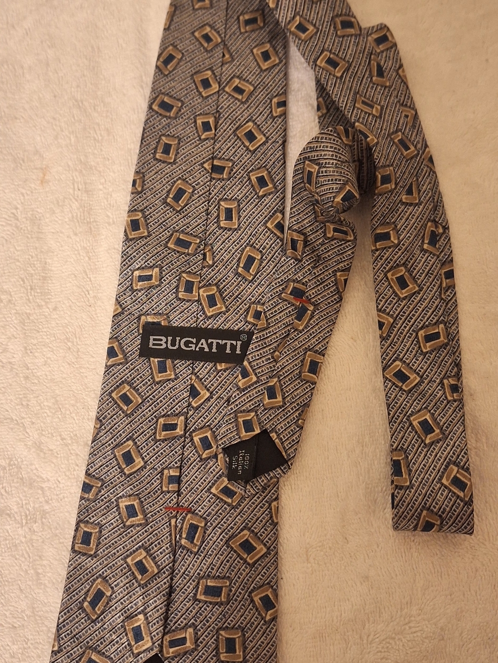 Bugatti Geometric Silk Tie in Navy Blue and Gold